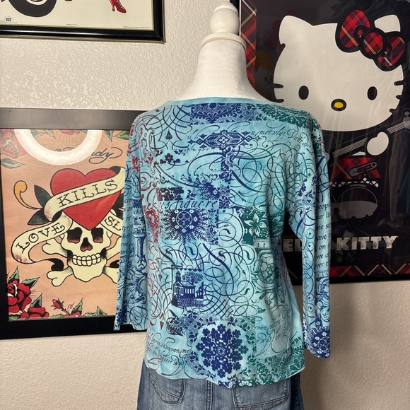 Blue Graphic Quarter Length Shirt - Picture 2 of 6